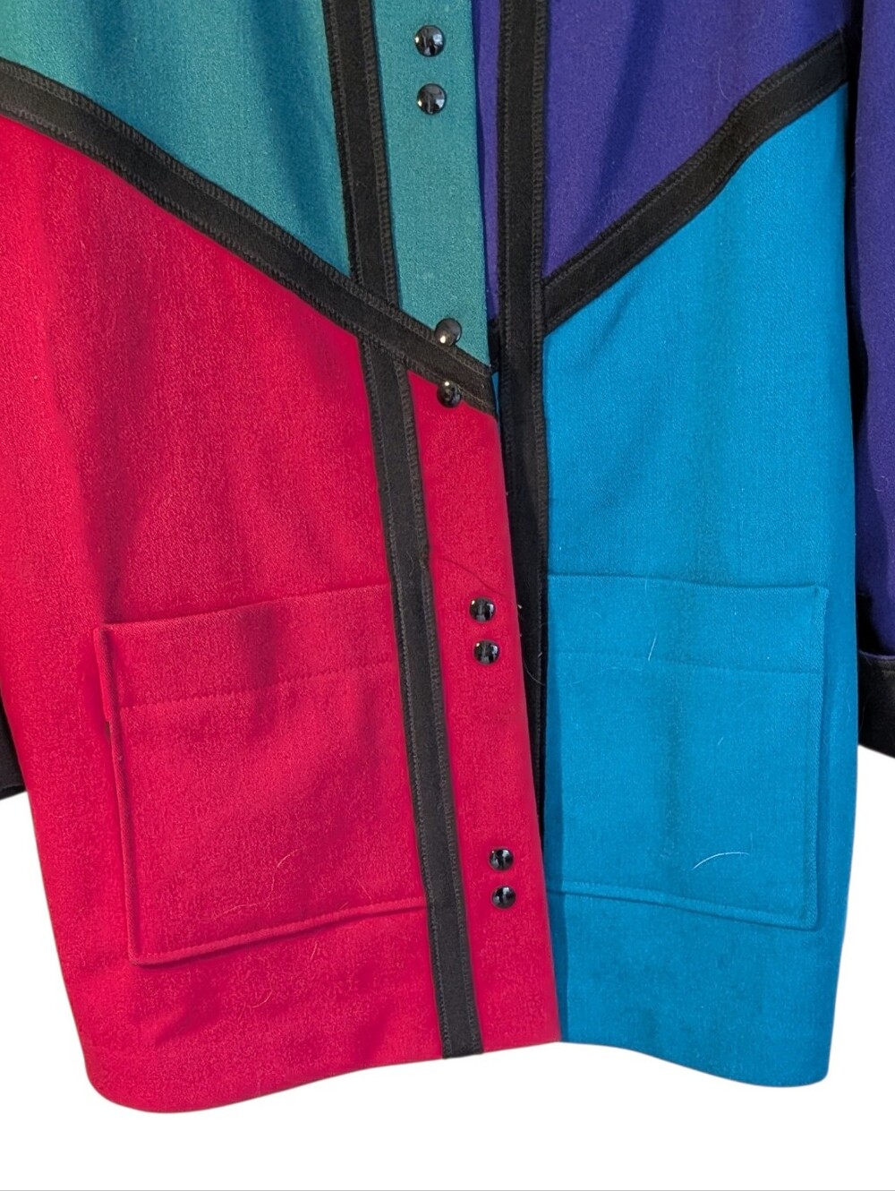 International Scene Colorblock Wool Coat Large Vintage 80s Colorful Retro Cozy - Picture 3 of 6